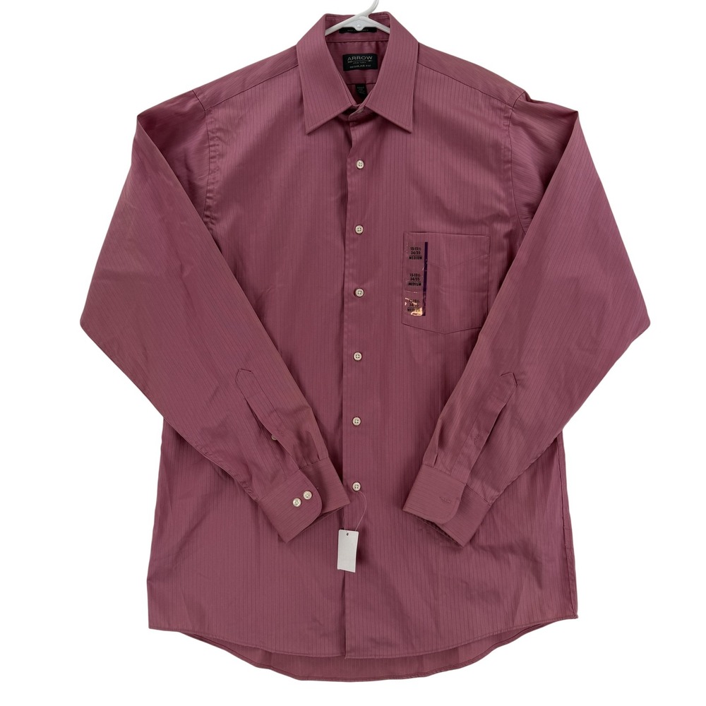 Arrow Dress Shirt Mens Medium Tea Rose Satin Twill Long Sleeve‎ Wrinkle Free NWT